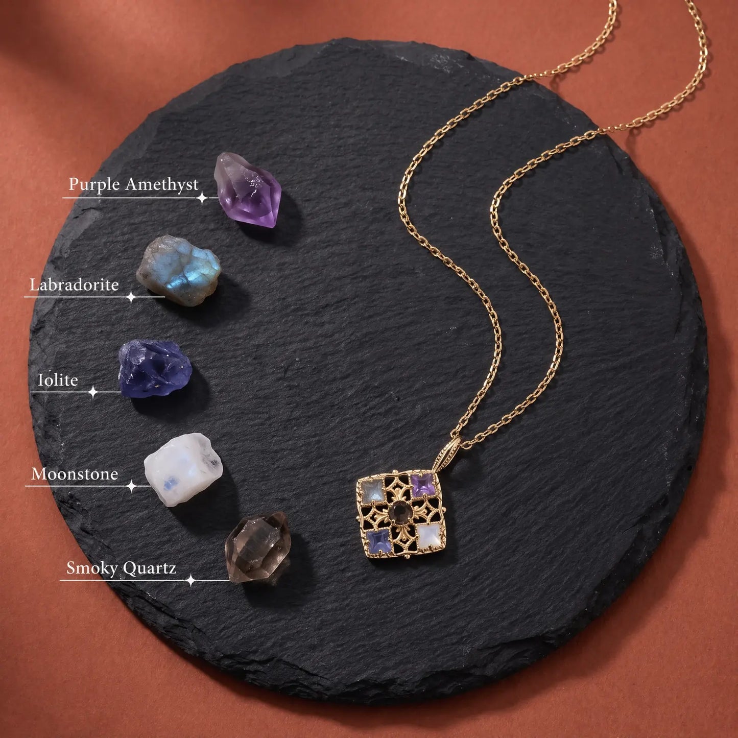 Filigree Window Mixed-Stone Pendant Necklace, product detail view 16.
