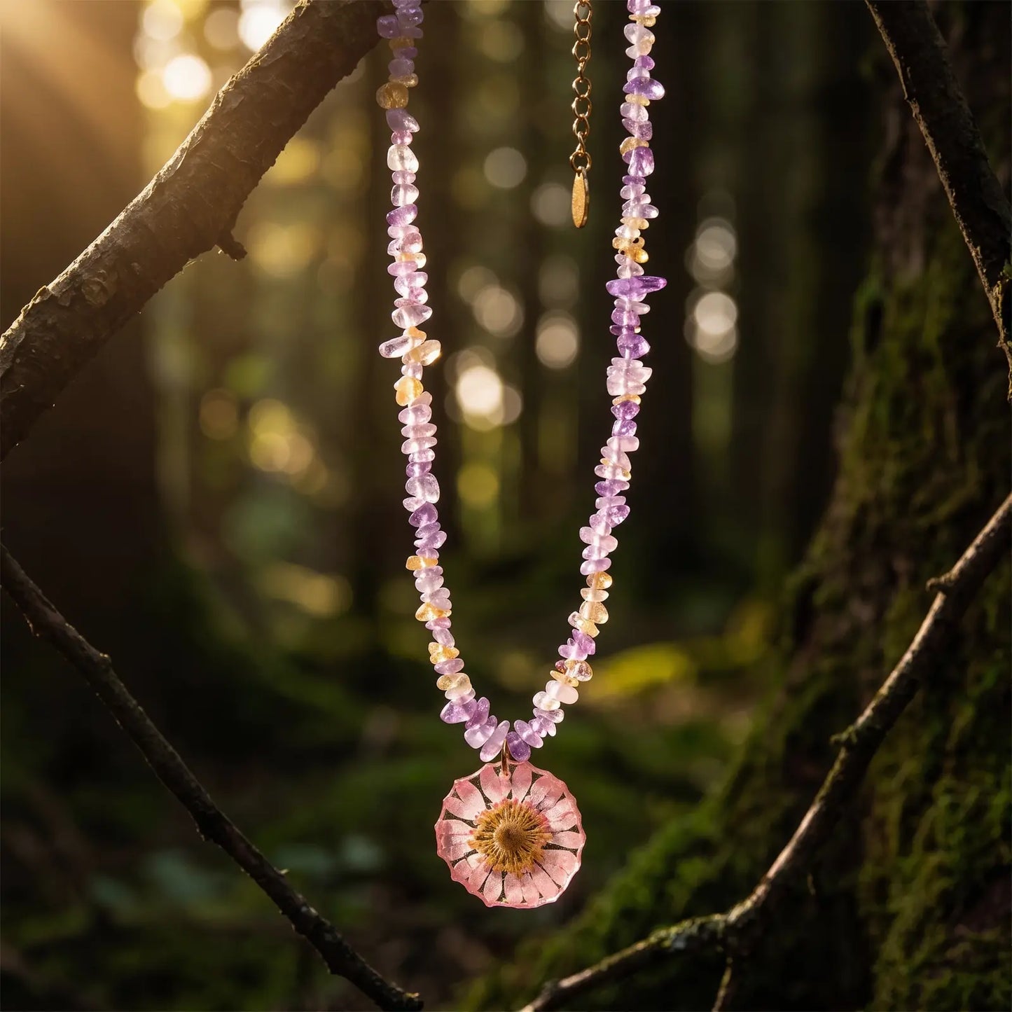 Resin Flower Crystal Necklace, product detail view 1.