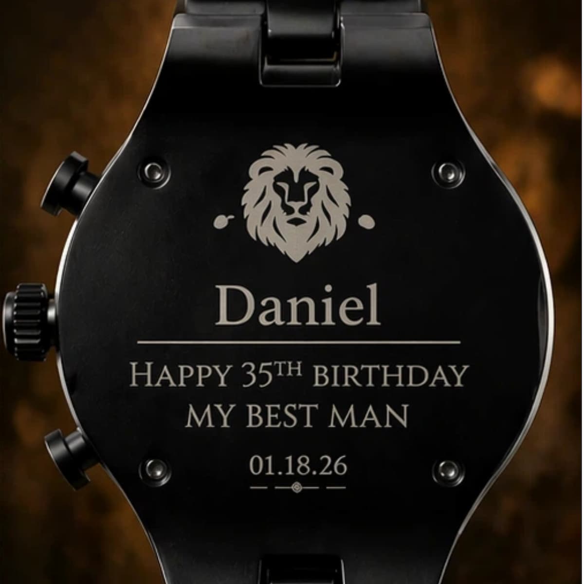 Hidden back engraving on TITAN - Emerald Steel personalized JOVYRA watch