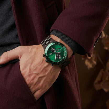 Man wearing TITAN - Emerald Steel personalized watch as an everyday gift for him