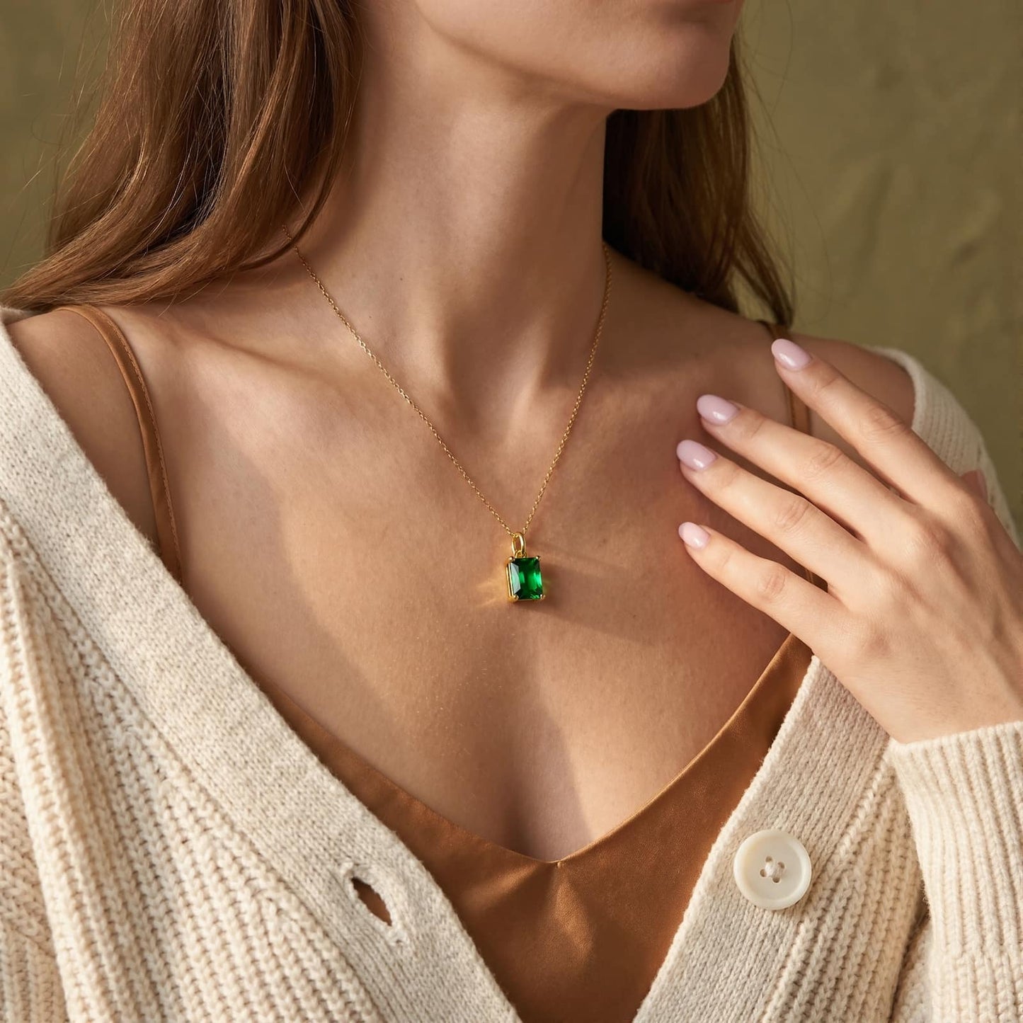Rectangular Birthstone Pendant Necklace
