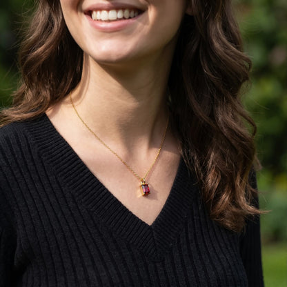 Rectangular Birthstone Pendant Necklace
