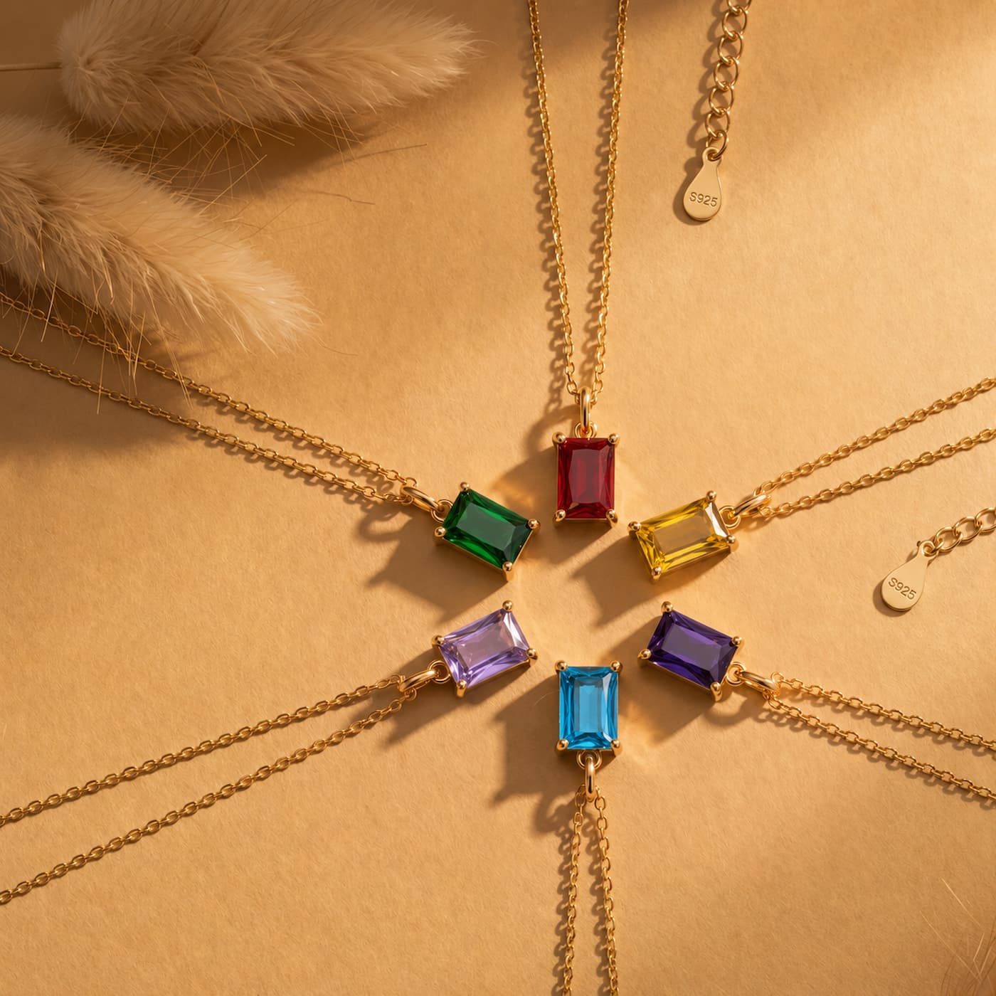Rectangular Birthstone Pendant Necklace