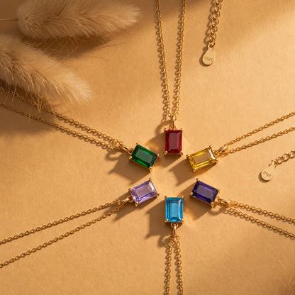 Rectangular Birthstone Pendant Necklace