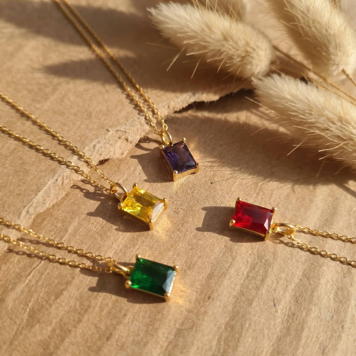 Rectangular Birthstone Pendant Necklace