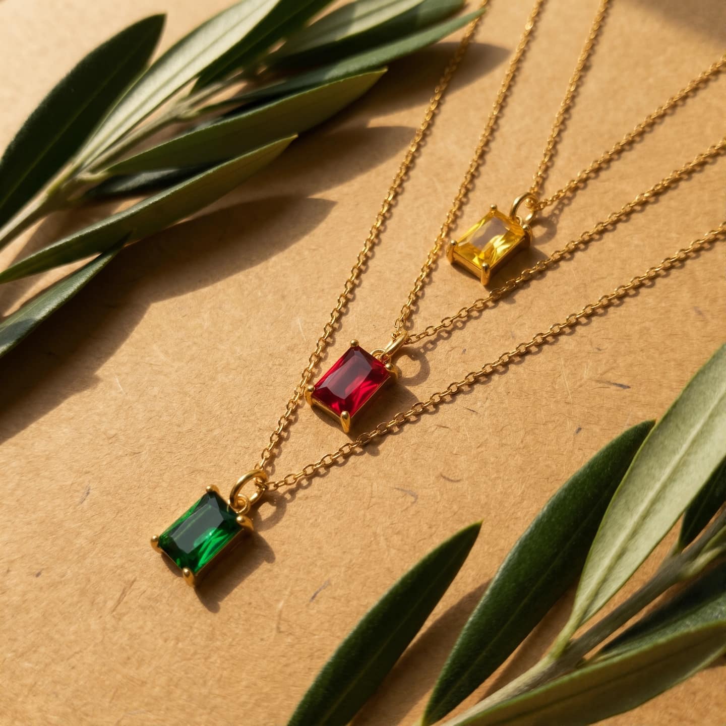 Rectangular Birthstone Pendant Necklace