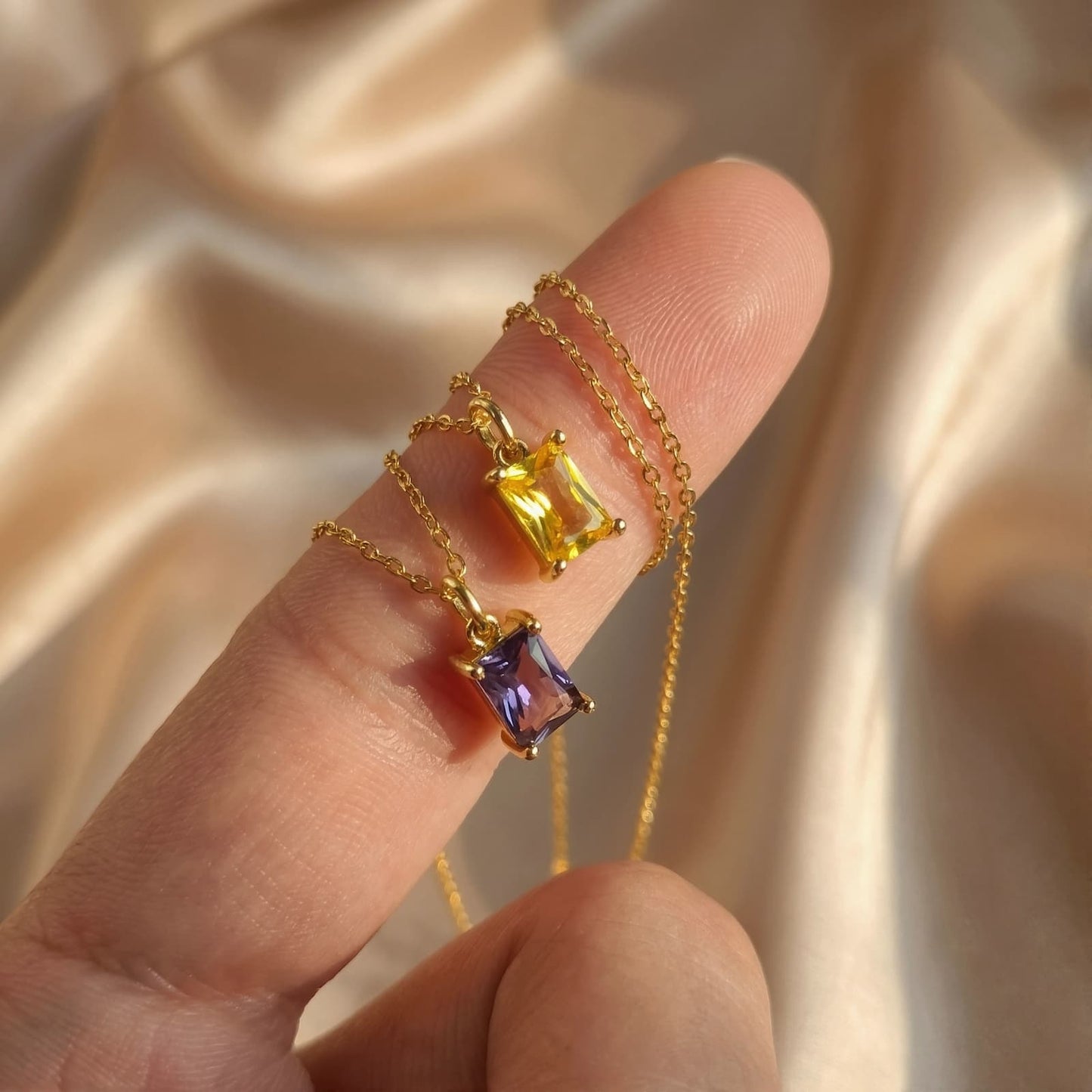 Rectangular Birthstone Pendant Necklace