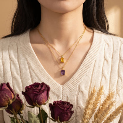 Rectangular Birthstone Pendant Necklace