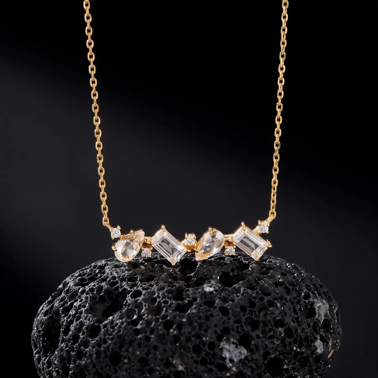 White Crystal Constellation Bar Necklace, product detail view 1.
