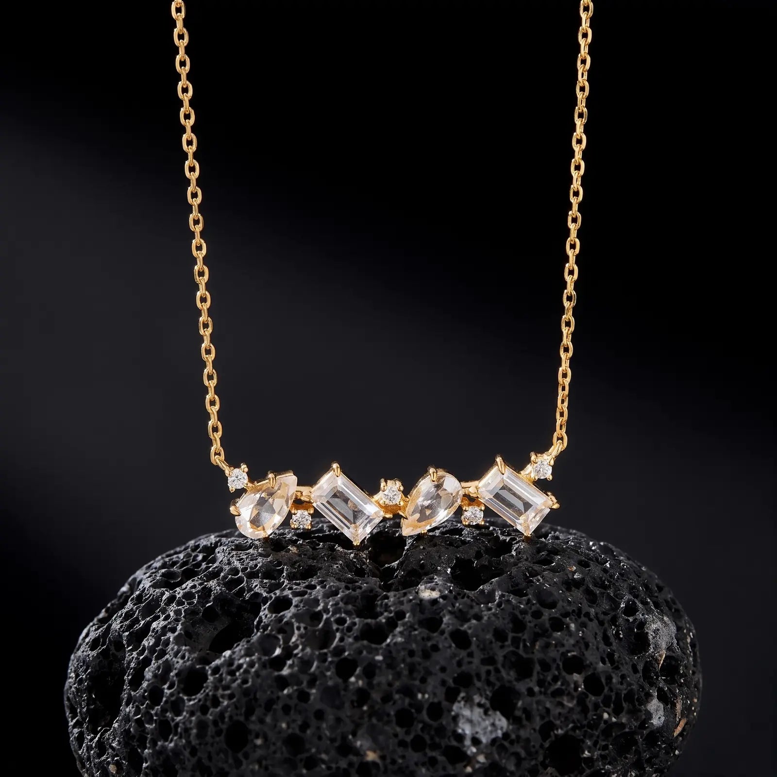 White Crystal Constellation Bar Necklace, product detail view 1.