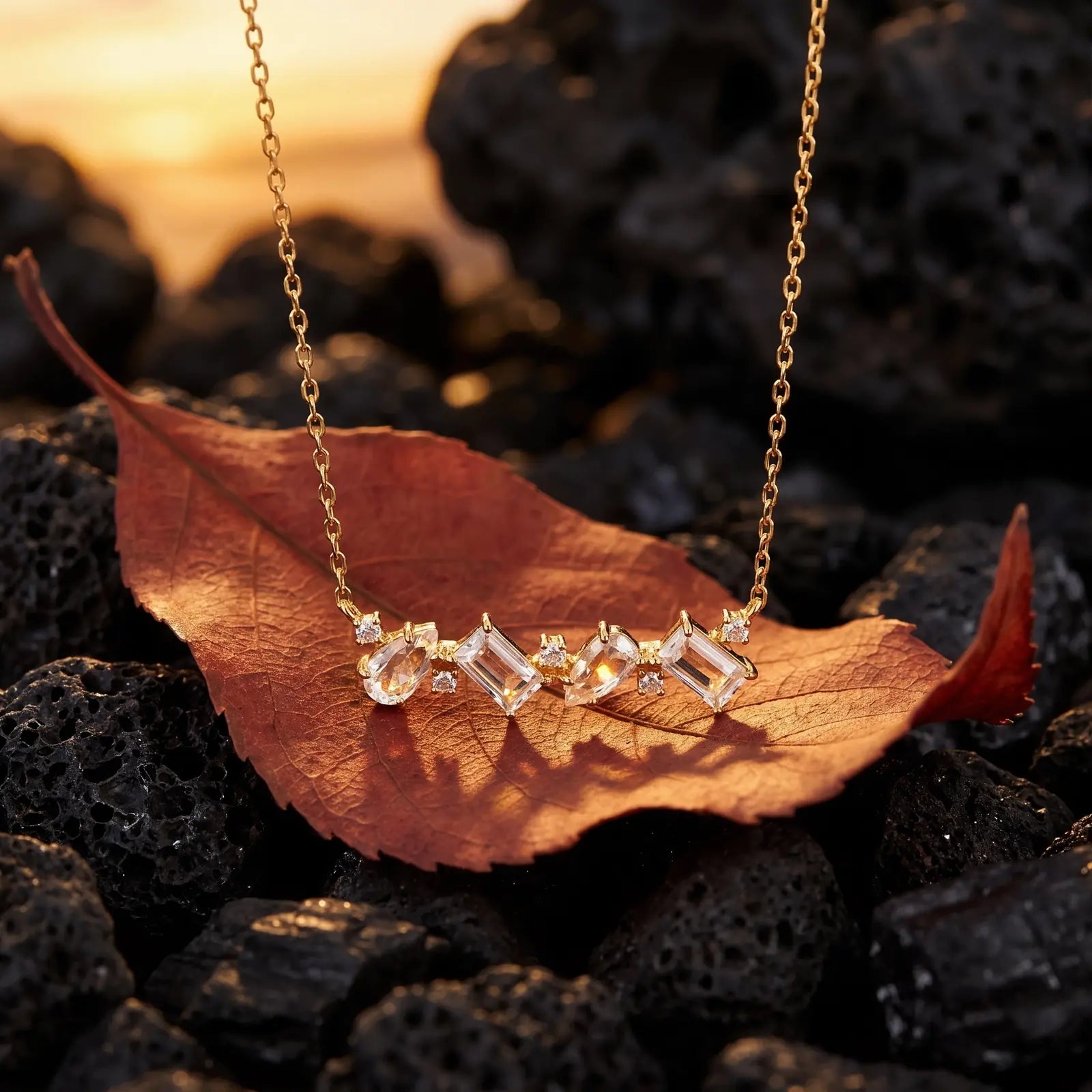White Crystal Constellation Bar Necklace, product detail view 12.