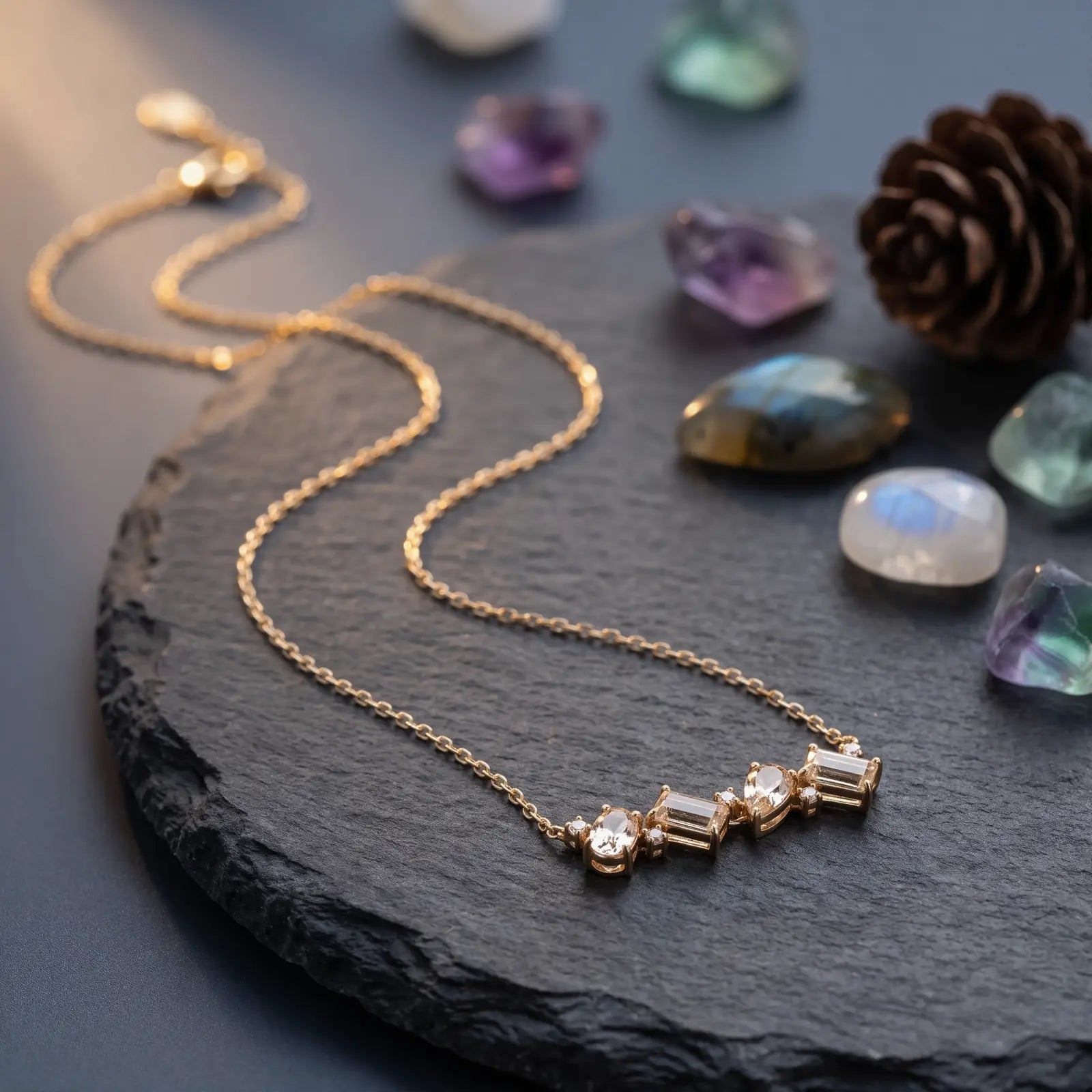 White Crystal Constellation Bar Necklace, product detail view 6.