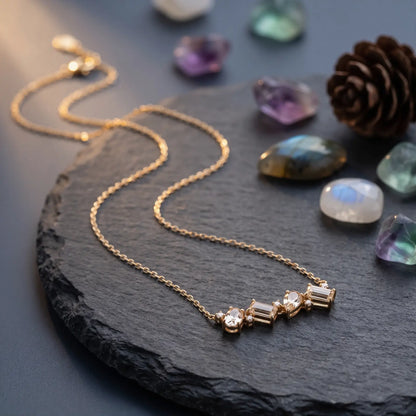 White Crystal Constellation Bar Necklace, product detail view 6.