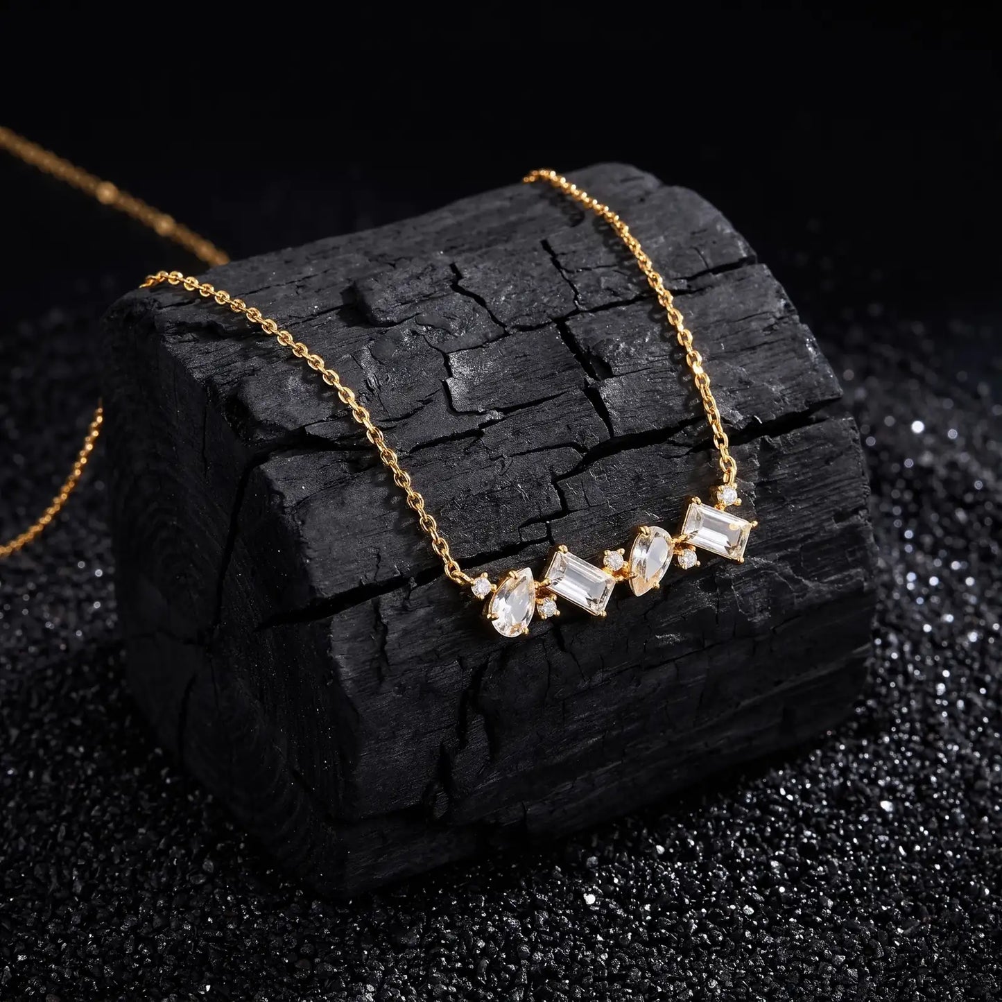 White Crystal Constellation Bar Necklace, product detail view 7.