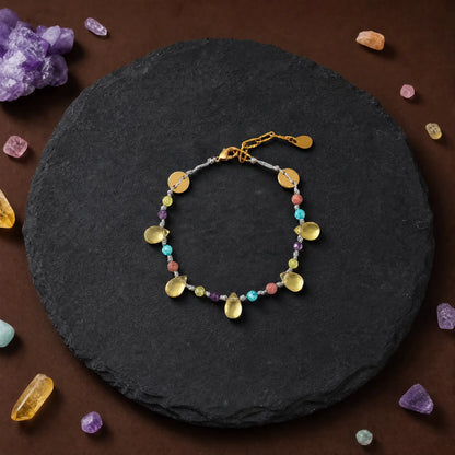 Natural stone bracelet with multicolor beads and gold-tone details
