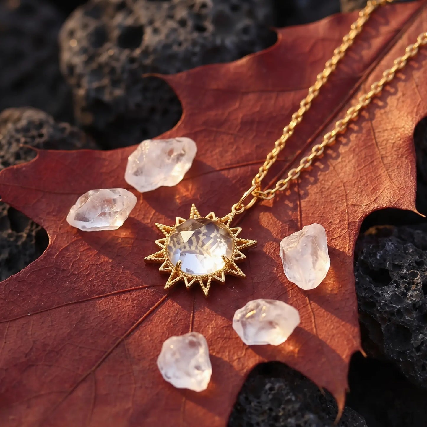 Sunray White Crystal Pendant Necklace, product detail view 12.