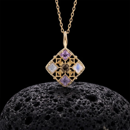 Filigree Window Mixed-Stone Pendant Necklace, product detail view 6.