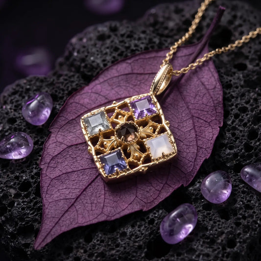 Filigree Window Mixed-Stone Pendant Necklace, product detail view 5.