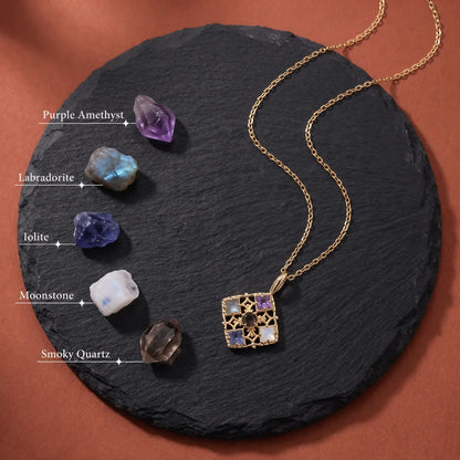 Filigree Window Mixed-Stone Pendant Necklace, product detail view 16.