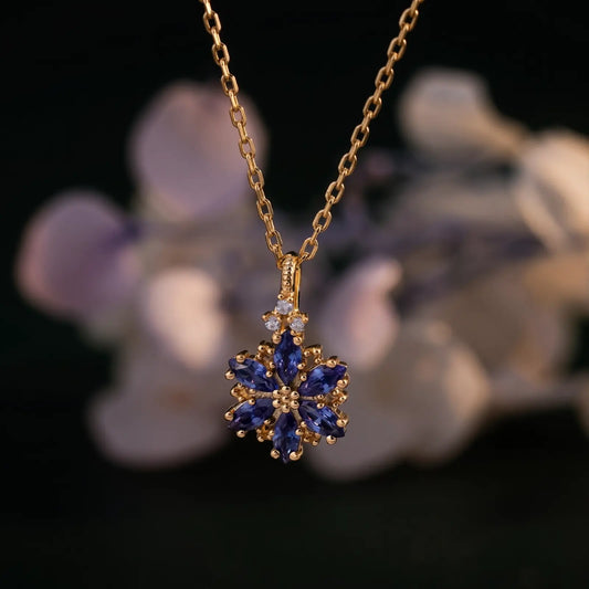 Blue Zircon Petal Cluster Necklace, product detail view 11.