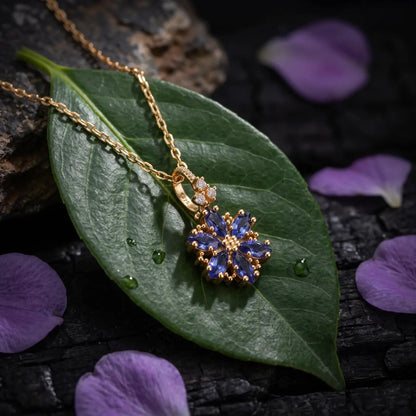 Blue Zircon Petal Cluster Necklace, product detail view 7.