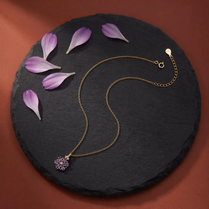 Blue Zircon Petal Cluster Necklace, product detail view 2.
