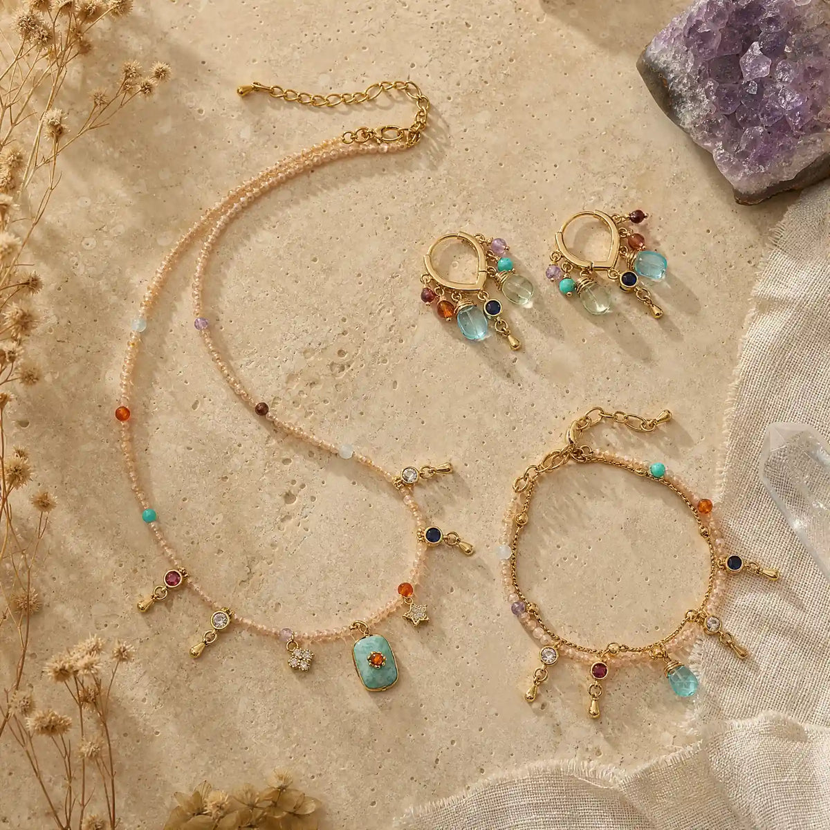 Amazonite necklace bracelet and earrings complete set