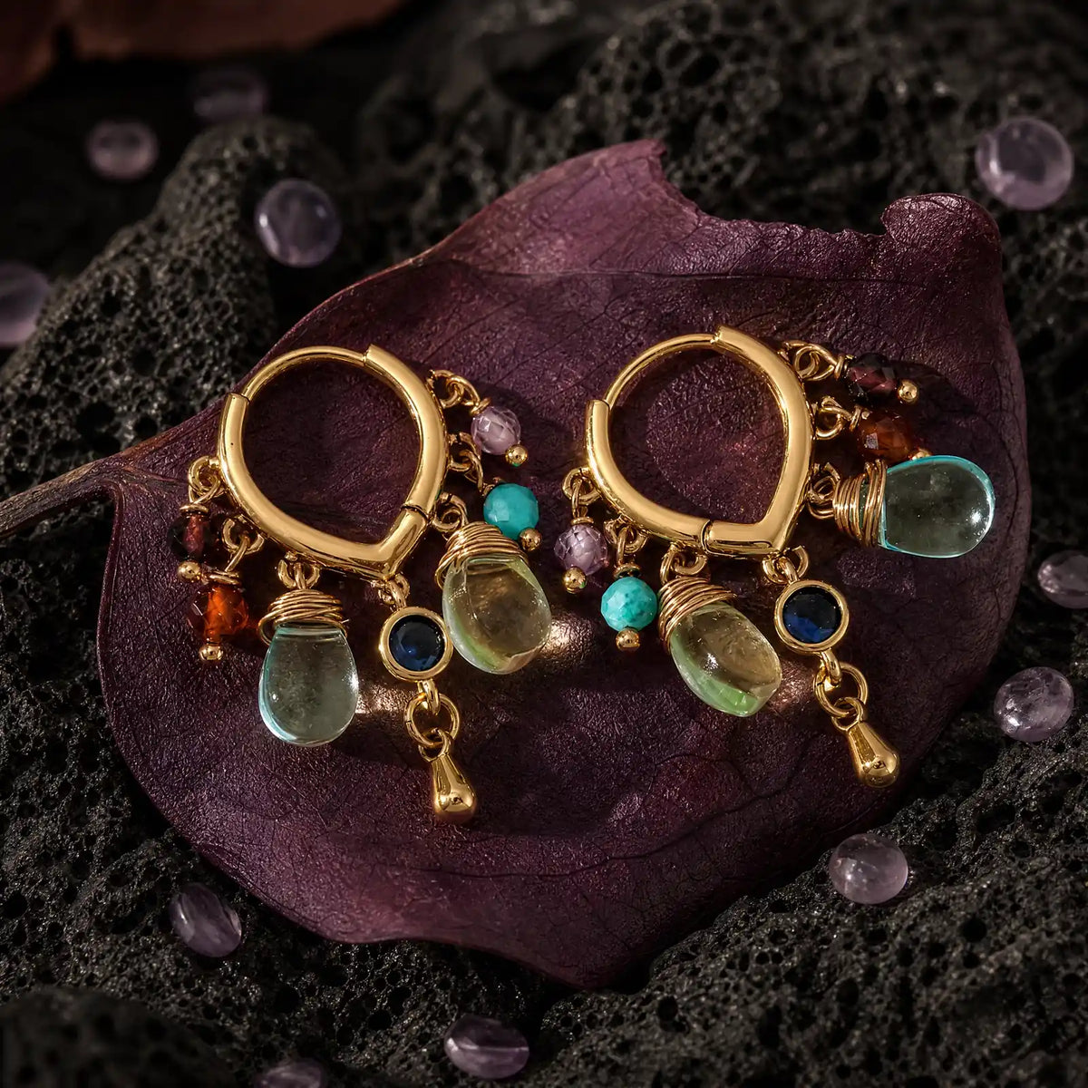 Coordinated earrings with amazonite and colorful beads