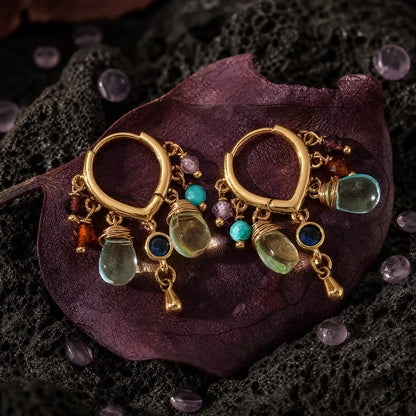 Coordinated earrings with amazonite and colorful beads