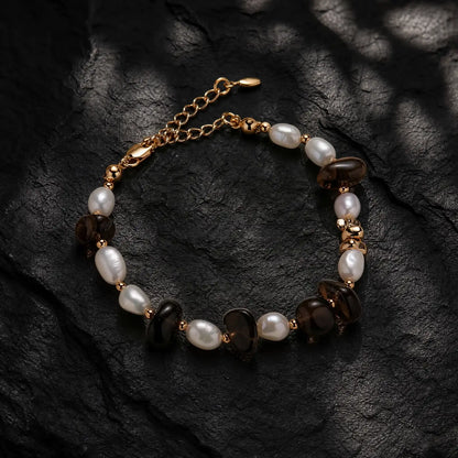 Smoky quartz and freshwater pearl beaded bracelet