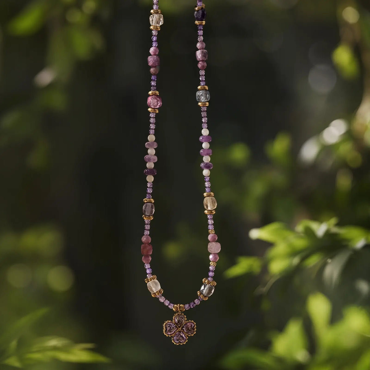 Lilac Clover natural stone necklace product view