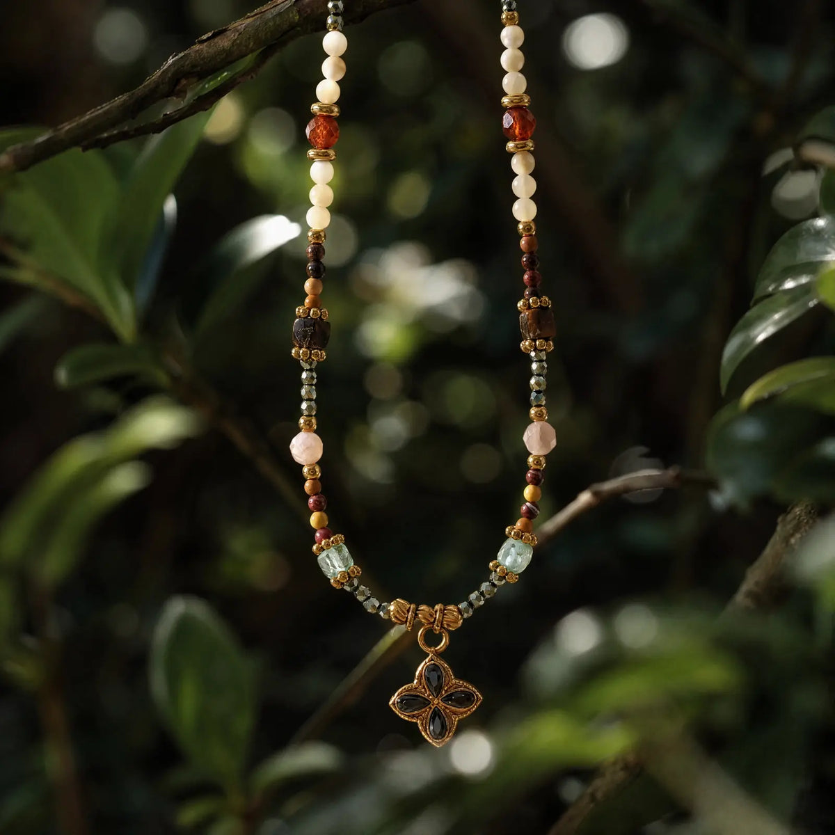 Midnight Tiger Eye clover necklace product view