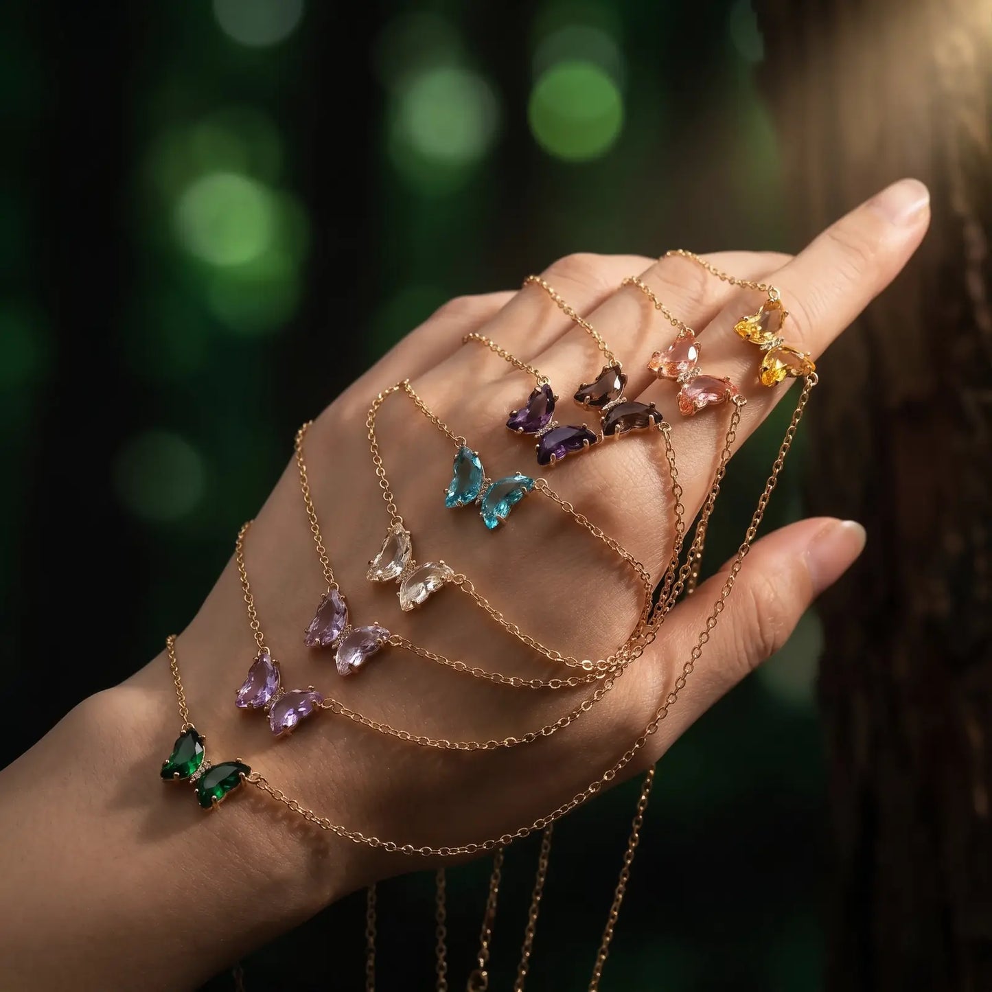 Iridescent Glass Butterfly Necklace, product detail view 3.
