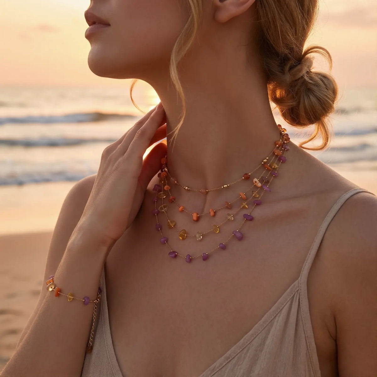 Wildflower Bead Necklace and Bracelet Set, product detail view 7.
