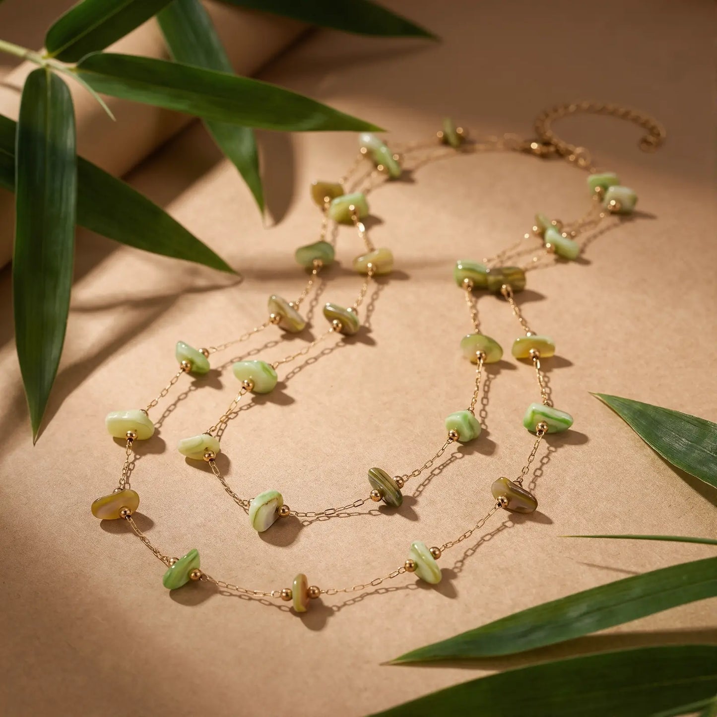 Green Stone Chip Necklace and Bracelet Set, product detail view 2.