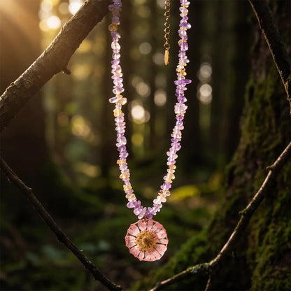 Resin Flower Crystal Necklace, product detail view 1.