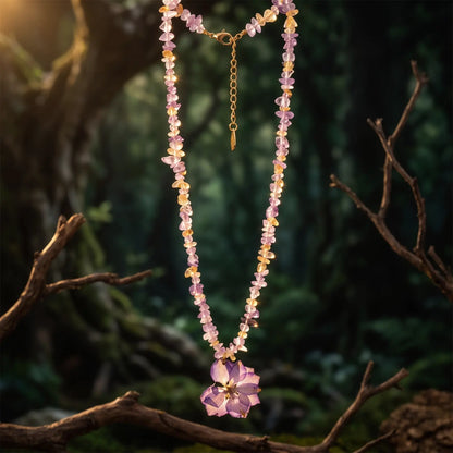 Resin Flower Crystal Necklace, product detail view 4.