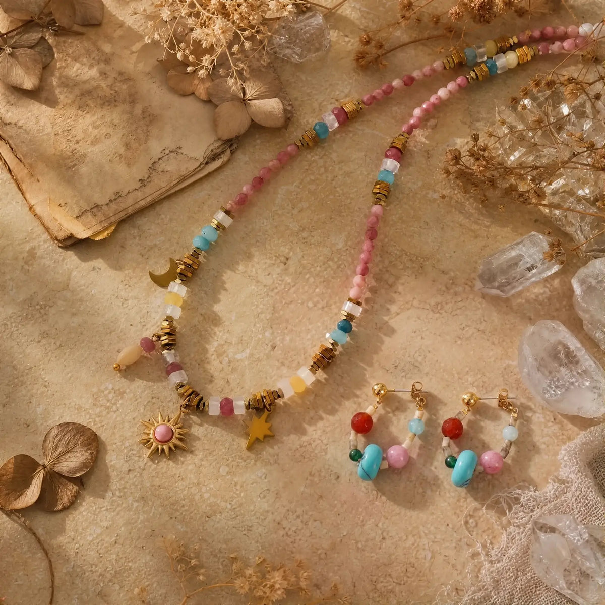 Rose Celestial necklace and coordinated earrings set