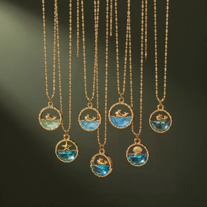 Ocean Motif Glass Pendant Necklace, product detail view 2.