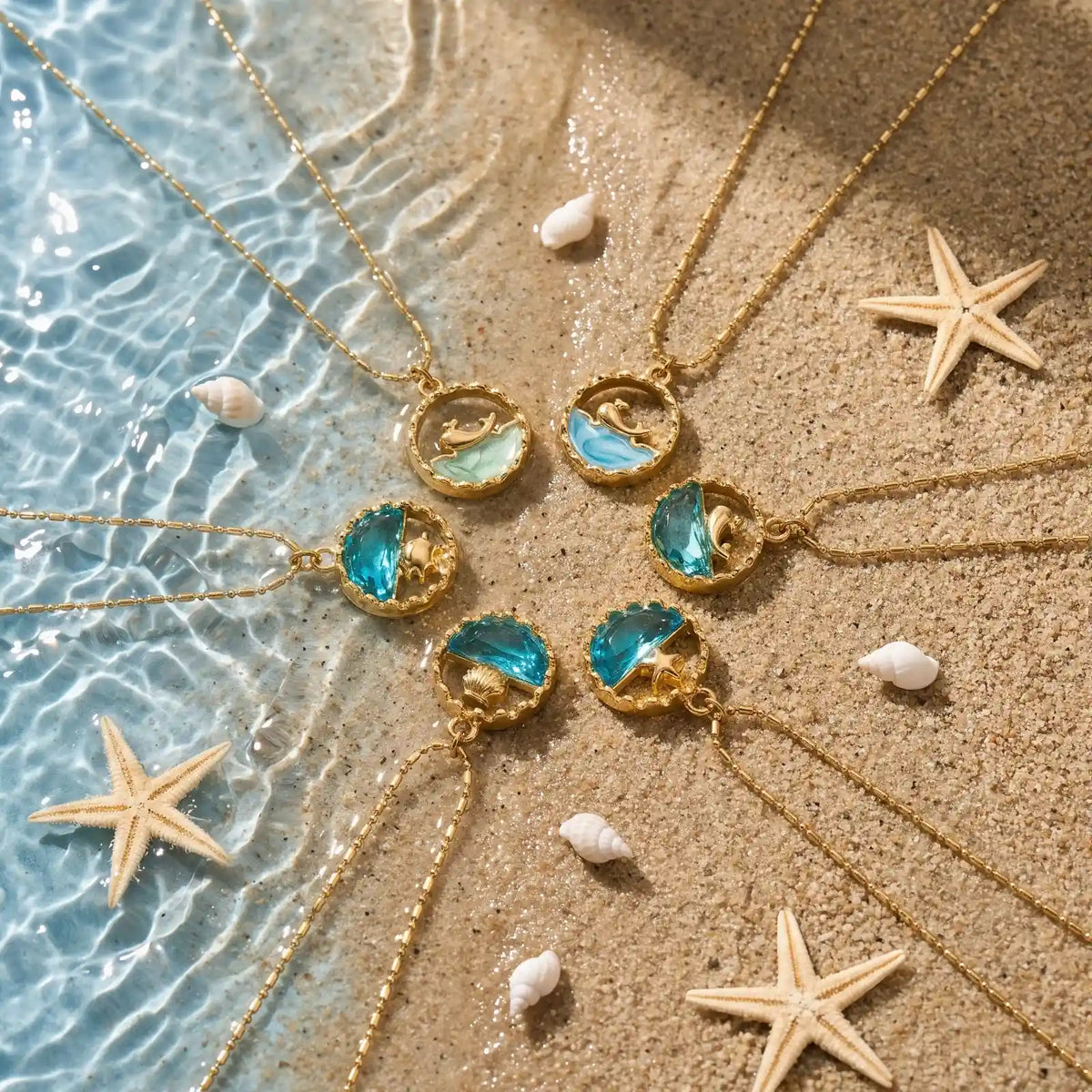 Ocean Motif Glass Pendant Necklace, product detail view 17.