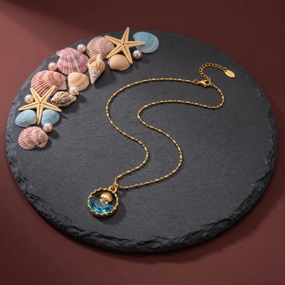 Ocean Motif Glass Pendant Necklace, product detail view 11.