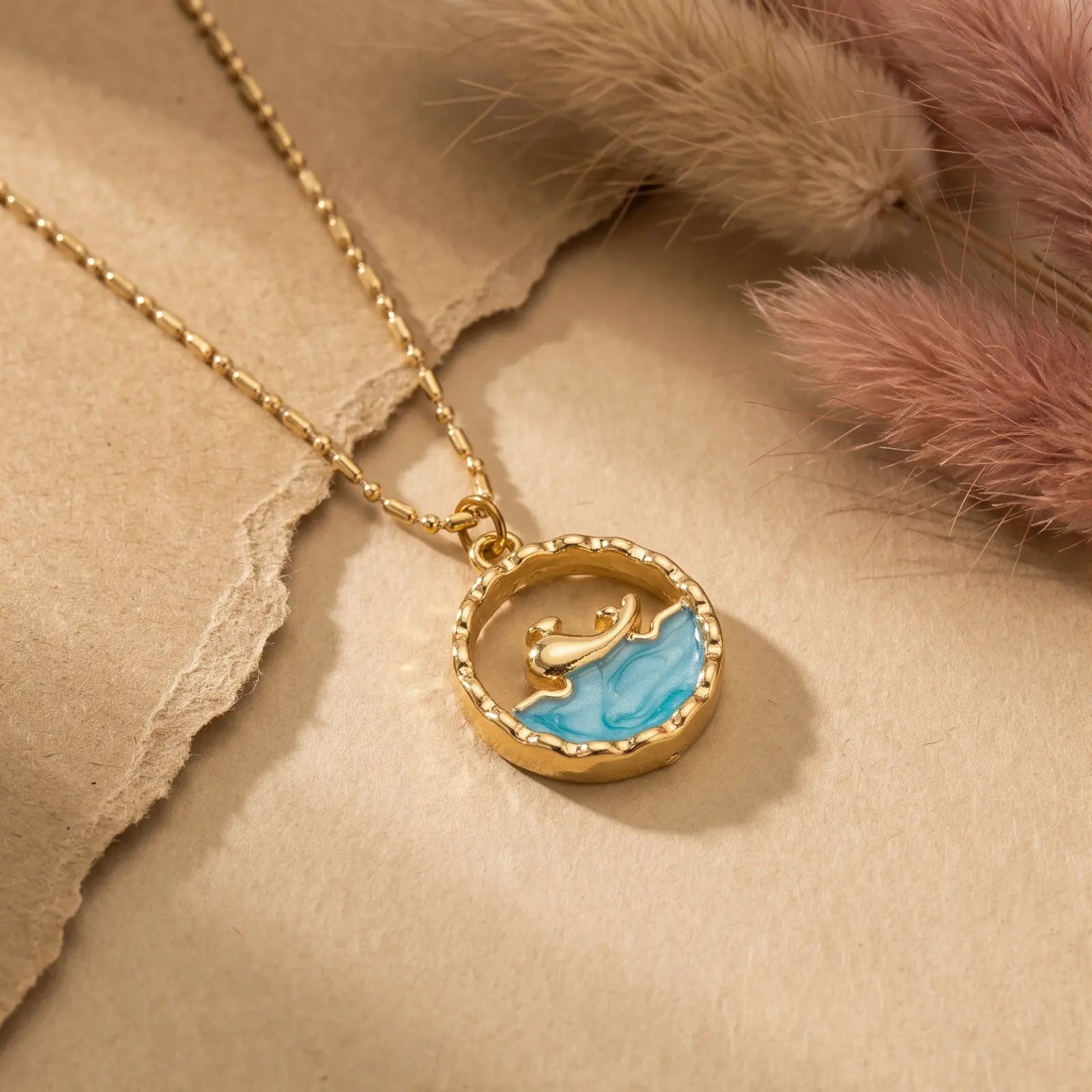 Ocean Motif Glass Pendant Necklace, product detail view 9.