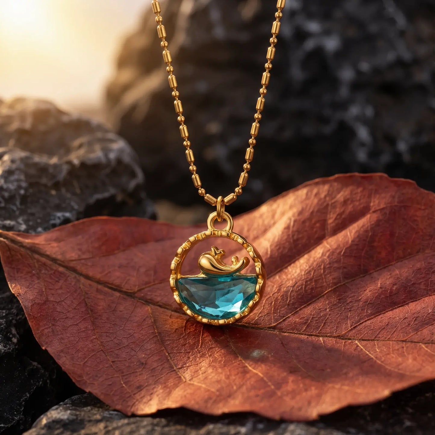Ocean Motif Glass Pendant Necklace, variant selection view 3.