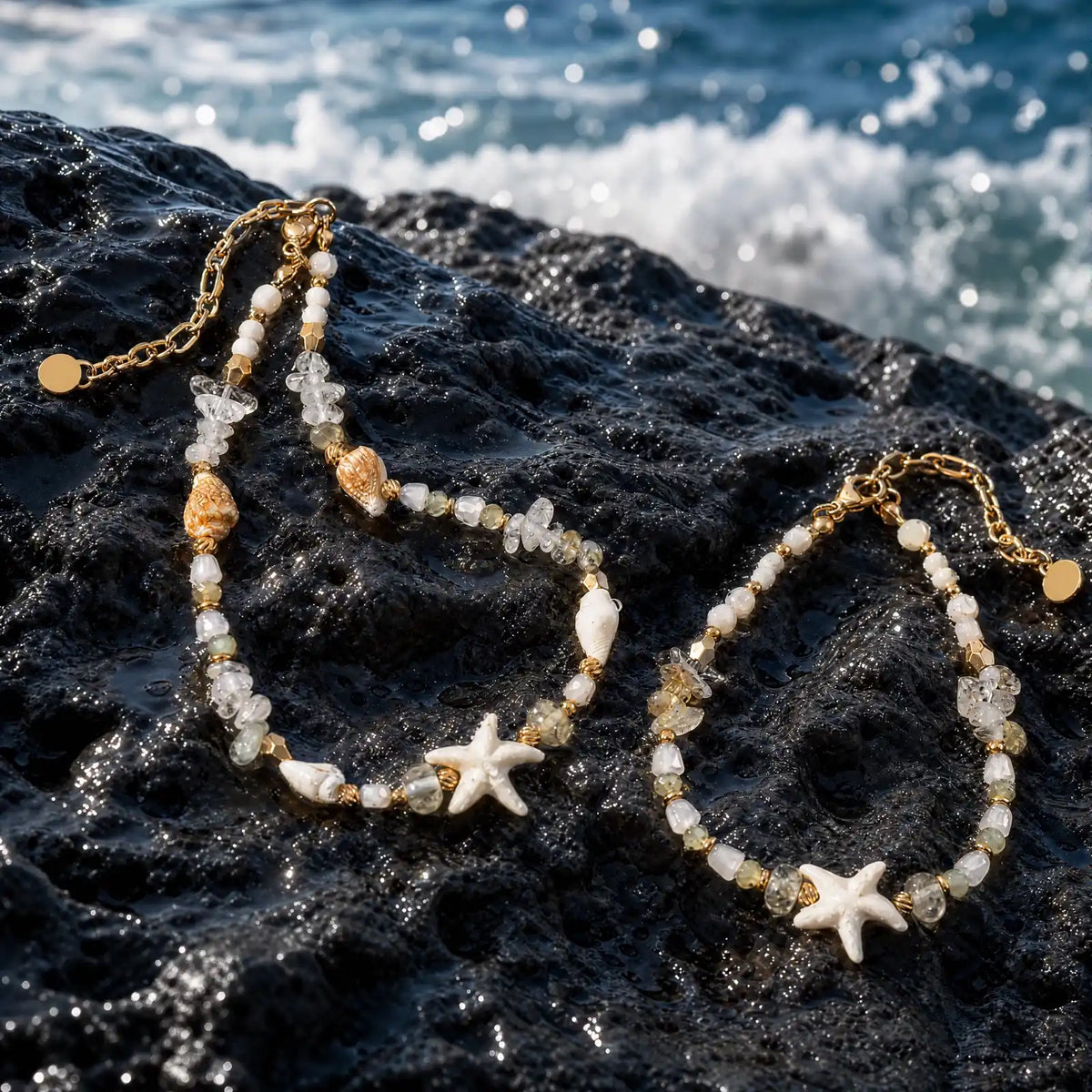 Starfish crystal bracelet and coordinating coastal jewelry